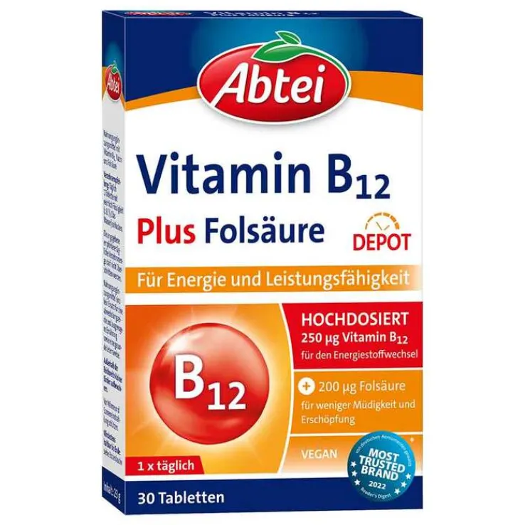 Abtei Vitamin B12 Plus Folsäure Tabletten Titandioxidfrei , 30 St