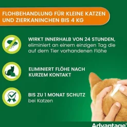 Advantage 40 für kleine Katzen und Zierkaninchen unter 4 kg, 4X0.4 ml
