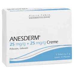 ANESDERM 25 mg/g + 25 mg/g Creme + Pflaster, 5X5 g