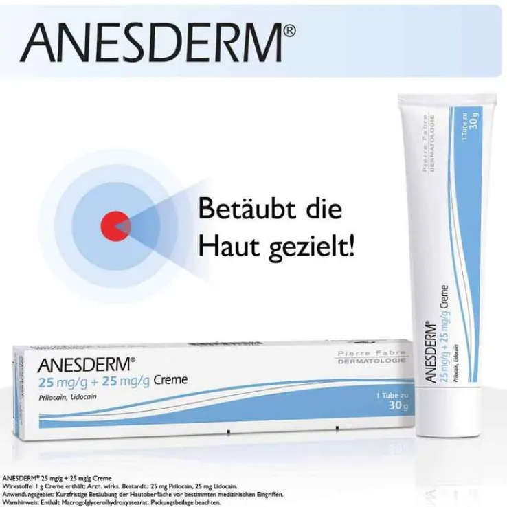 ANESDERM 25 mg/g + 25 mg/g Creme + Pflaster, 5X5 g