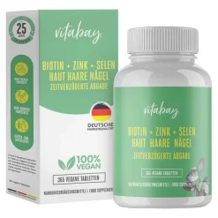 Biotin + Zink + Selen Haut + Haare + Nägel vegan Tabletten, 365 St