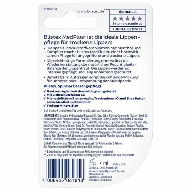 Blistex Medplus Creme ohne Mineralöl Tiegel, 7 ml