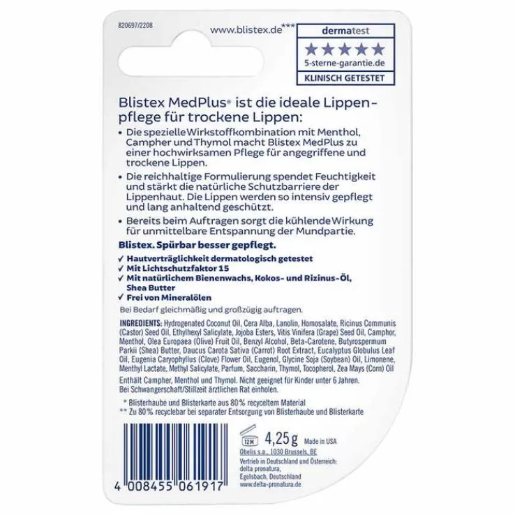 Blistex Medplus Stick ohne Mineralöl, 4.25 g
