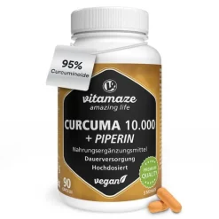 Curcuma 10.000 + Piperin hochdosiert vegan Kapseln, 90 St
