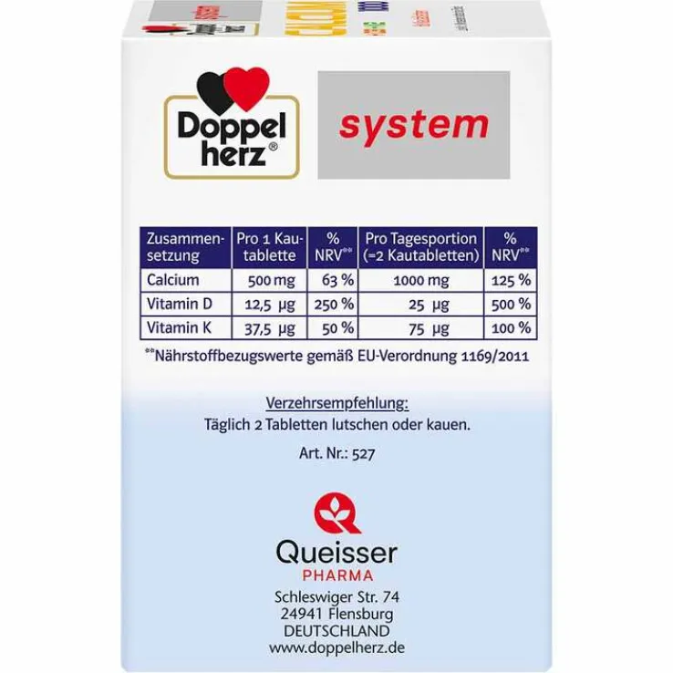 Doppelherz Calcium 1000 + D3 + K2 system Kautabletten, 60 St