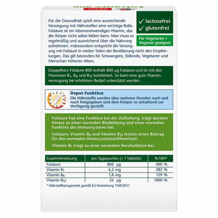 Doppelherz Folsäure 800 Depot Tabletten, 60 St