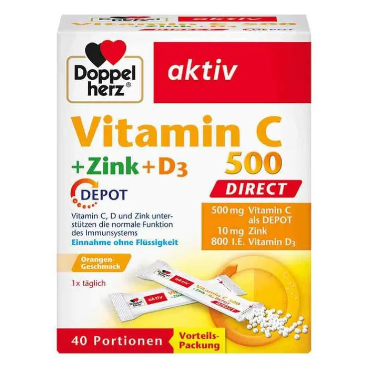 Doppelherz Vitamin C 500 + Zink + D3 Depot Direct Pel., 40 St