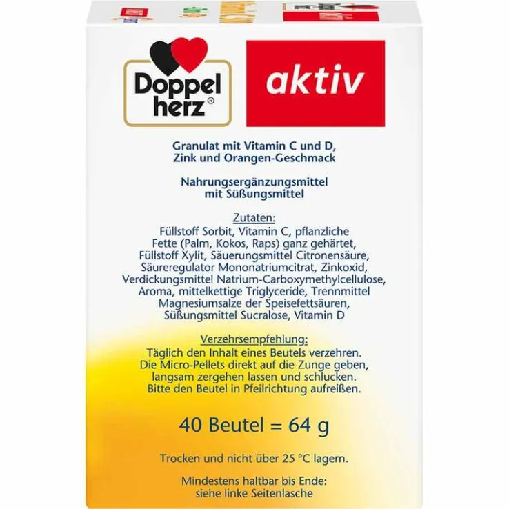 Doppelherz Vitamin C 500 + Zink + D3 Depot Direct Pel., 40 St