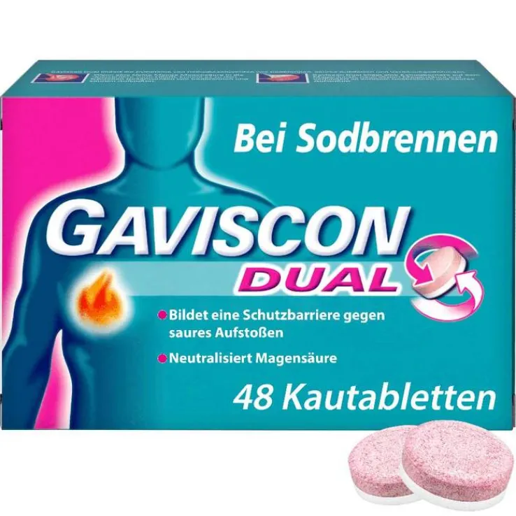 GAVISCON® Dual Kautabletten mit Zweifachwirkung gegen Sodbrennen, 48 St