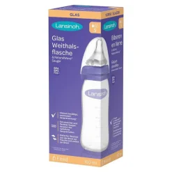 Lansinoh Glas Weithalsflasche 160 ml mit Sauger S, 1 St
