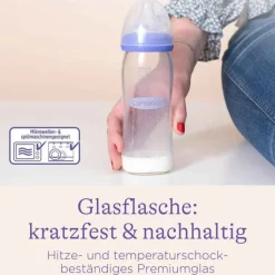 Lansinoh Glas Weithalsflasche 160 ml mit Sauger S, 1 St