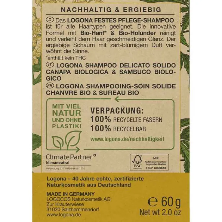 Logona festes Pflege Shampoo Bio-Hanf & Bio-Holunder, 60 g