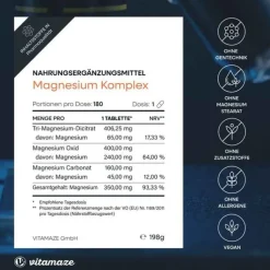 Magnesium 350 mg Komplex Citrat / Oxid / Carbonat vegan Tabletten , 180 St