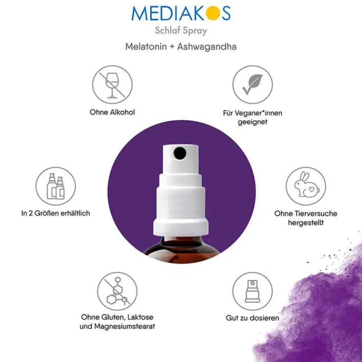 Melatonin Ashwagandha Mediakos Schlaf Spray vegan, 20 ml
