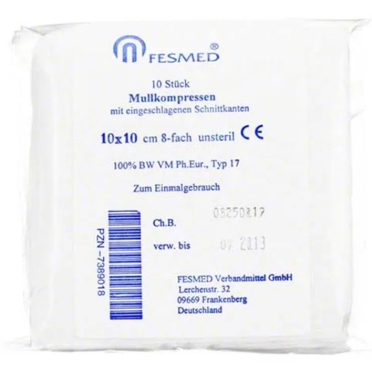 Mullkompressen ES 10x10 cm unsteril 8-fach, 10 St