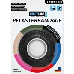 Pflasterbandage latexfrei Buddycare Med schwarz, 1 St