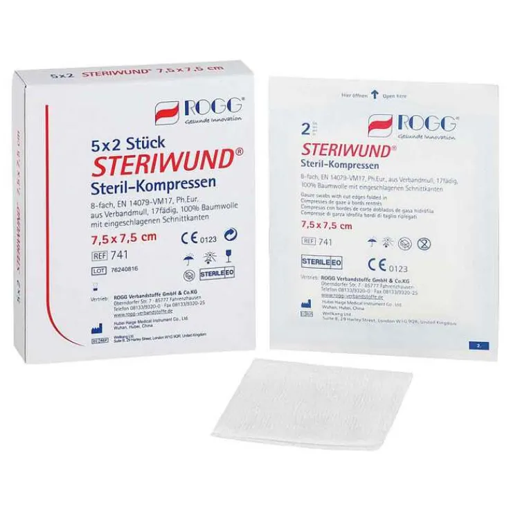 Rogg Steriwund Kompresse 7,5x7,5, 5X2 St