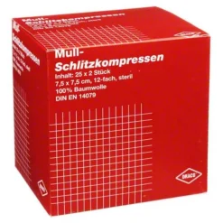 Schlitzkompressen Mull 7,5x7, 25X2 St