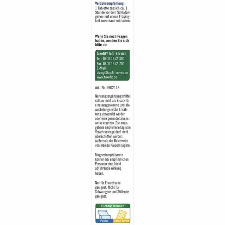 Taxofit Magnesium 500 Nacht + Melatonin Tabletten, 30 St