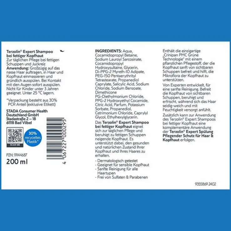 Terzolin Expert Shampoo bei fettiger Kopfhaut, 200 ml