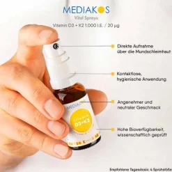 Vitamin D3 + K2 1000 I.E. 20 µg Mediakos Vital Spray, 20 ml