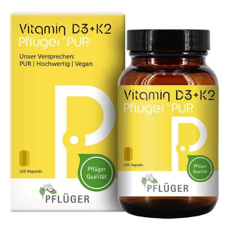 Vitamin D3 + K2 Pflüger Pur 1.000 I.E. / 75 µg Kapseln, 120 St