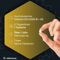Vitamin D3 K2 5000 I.E. / 100 µg hochdosiert Tabletten , 180 St