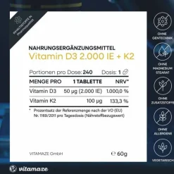 Vitamin D3 K2 2000 I.E. / 100 µg hochdosiert Tabletten , 240 St