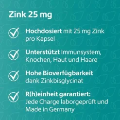 Zink 25 mg Immunsystem Plus hochdosiert + vegan Kapseln , 120 St